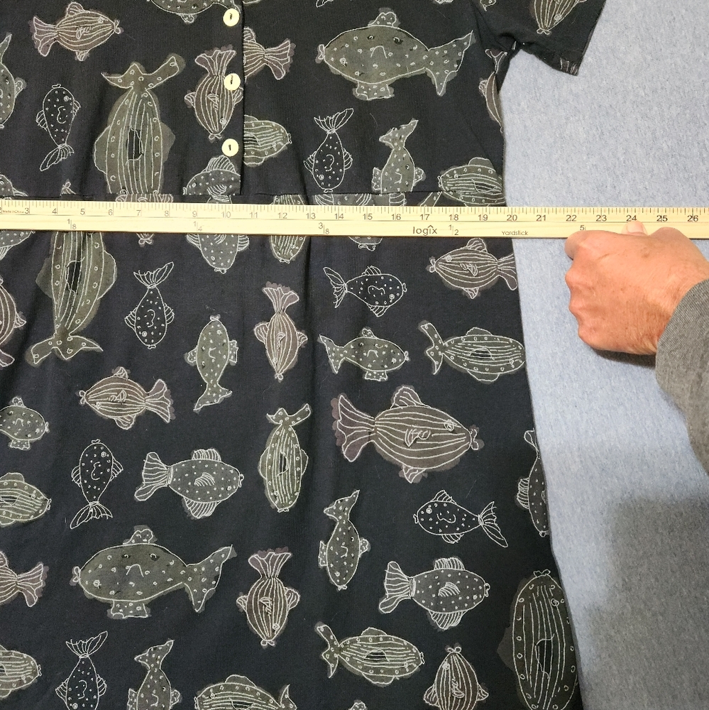 Fresh Produce Navy Blue Mini Dress with White Fish Print - Picture 3 of 4